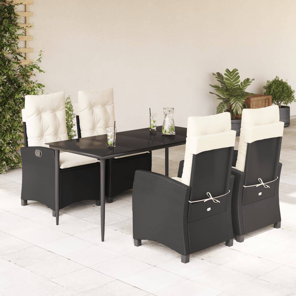 vidaXL 5-tlg. Garten-Essgruppe mit Kissen Schwarz Poly Rattan