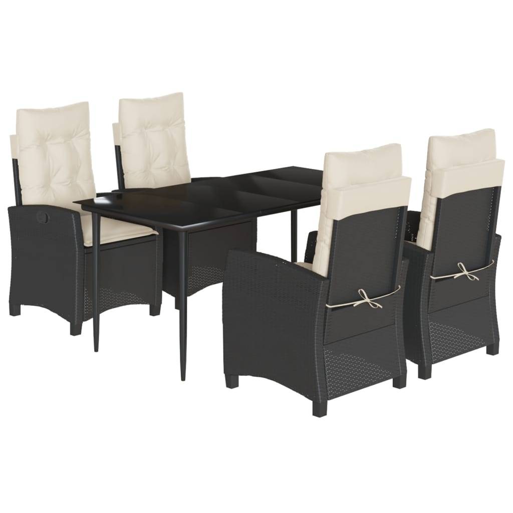 vidaXL 5-tlg. Garten-Essgruppe mit Kissen Schwarz Poly Rattan