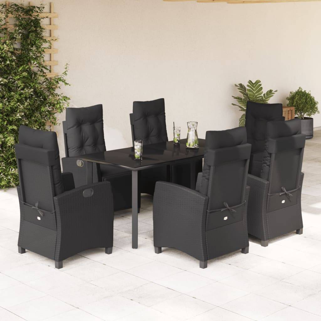 vidaXL 7-tlg. Garten-Essgruppe mit Kissen Schwarz Poly Rattan