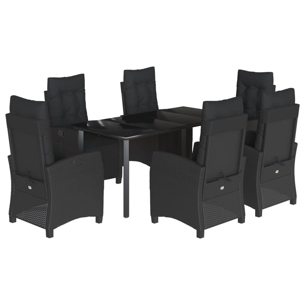 vidaXL 7-tlg. Garten-Essgruppe mit Kissen Schwarz Poly Rattan