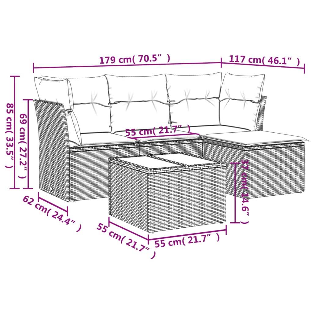 vidaXL 5-tlg. Garten-Sofagarnitur mit Kissen Beige Poly Rattan