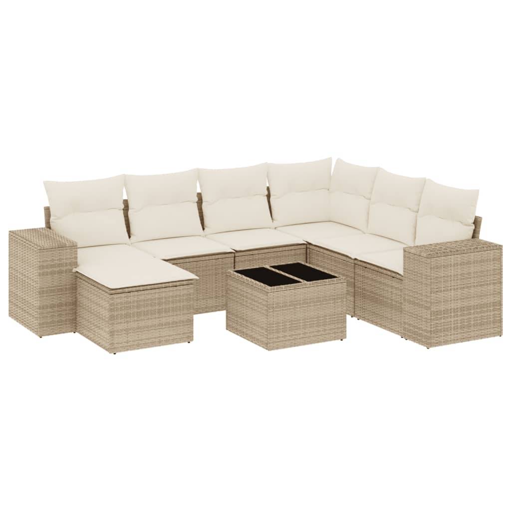 vidaXL 8-tlg. Garten-Sofagarnitur mit Kissen Beige Poly Rattan