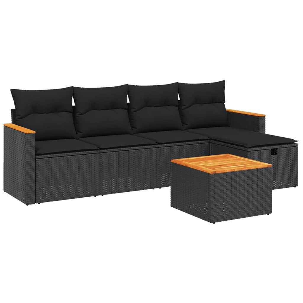 vidaXL 6-tlg. Garten-Sofagarnitur mit Kissen Schwarz Poly Rattan
