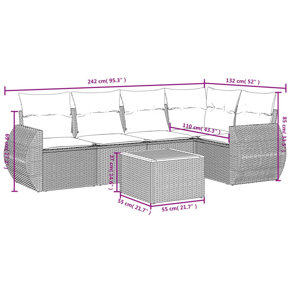 vidaXL 6-tlg. Garten-Sofagarnitur mit Kissen Beige Poly Rattan