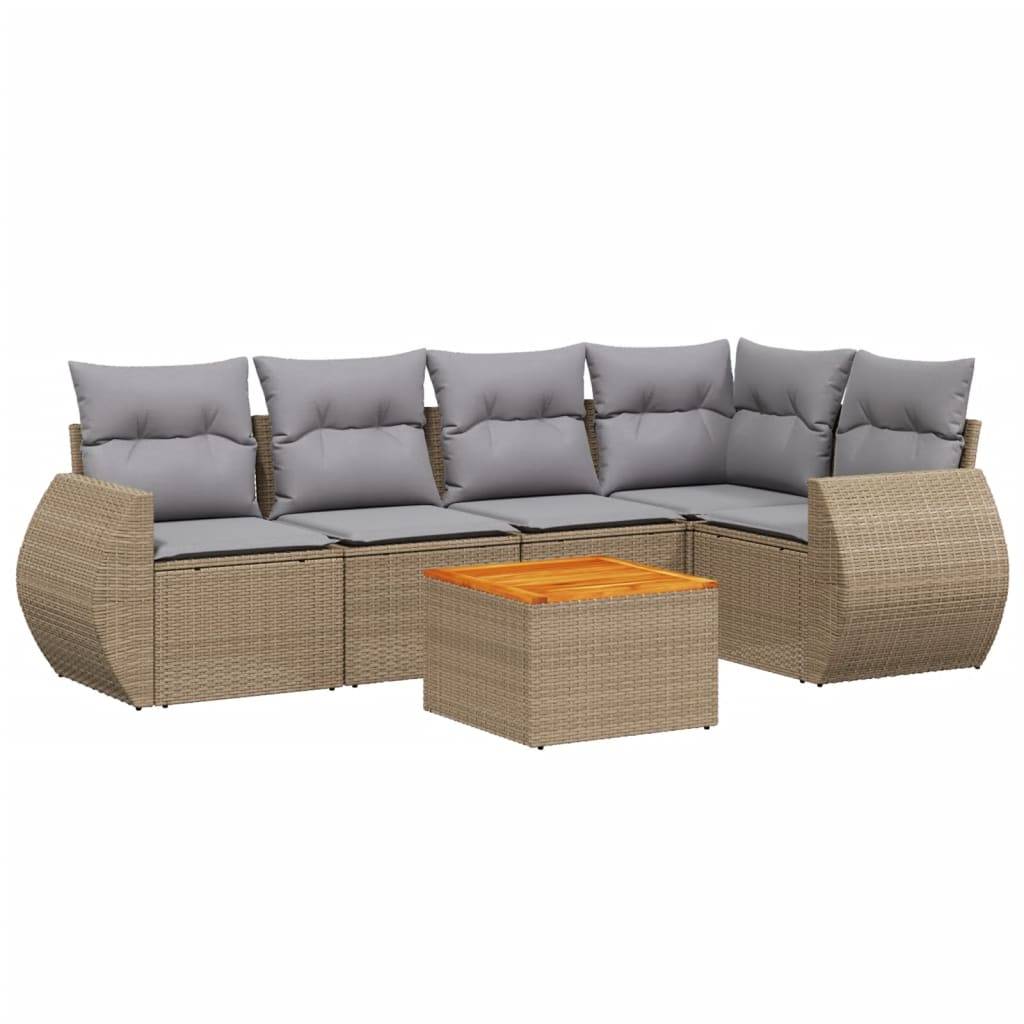 vidaXL 6-tlg. Garten-Sofagarnitur mit Kissen Beige Poly Rattan