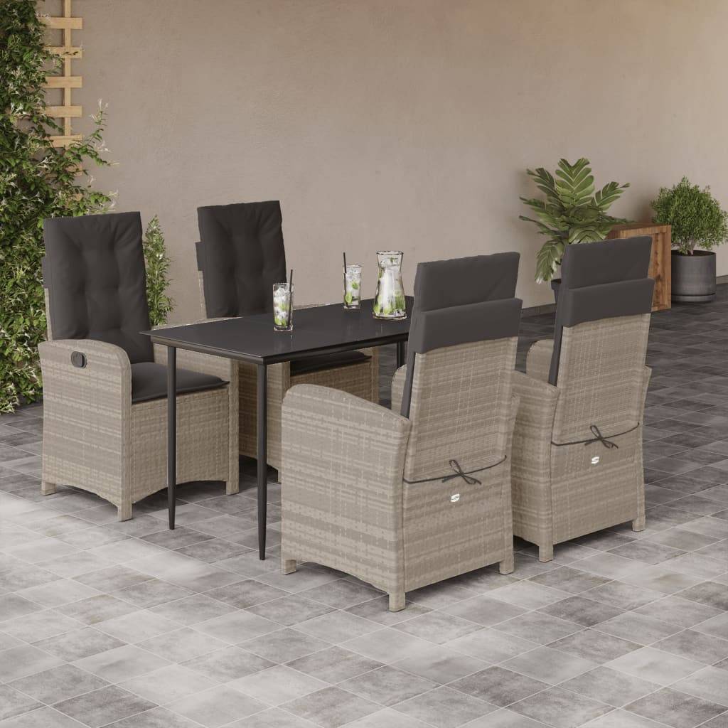 vidaXL 5-tlg. Garten-Essgruppe mit Kissen Hellgrau Poly Rattan