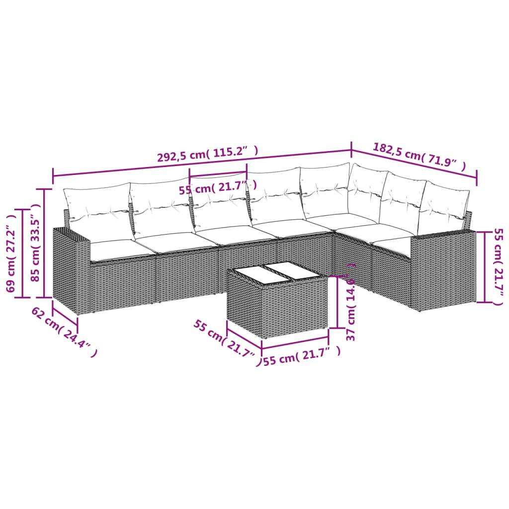 vidaXL 8-tlg. Garten-Sofagarnitur mit Kissen Braun Poly Rattan