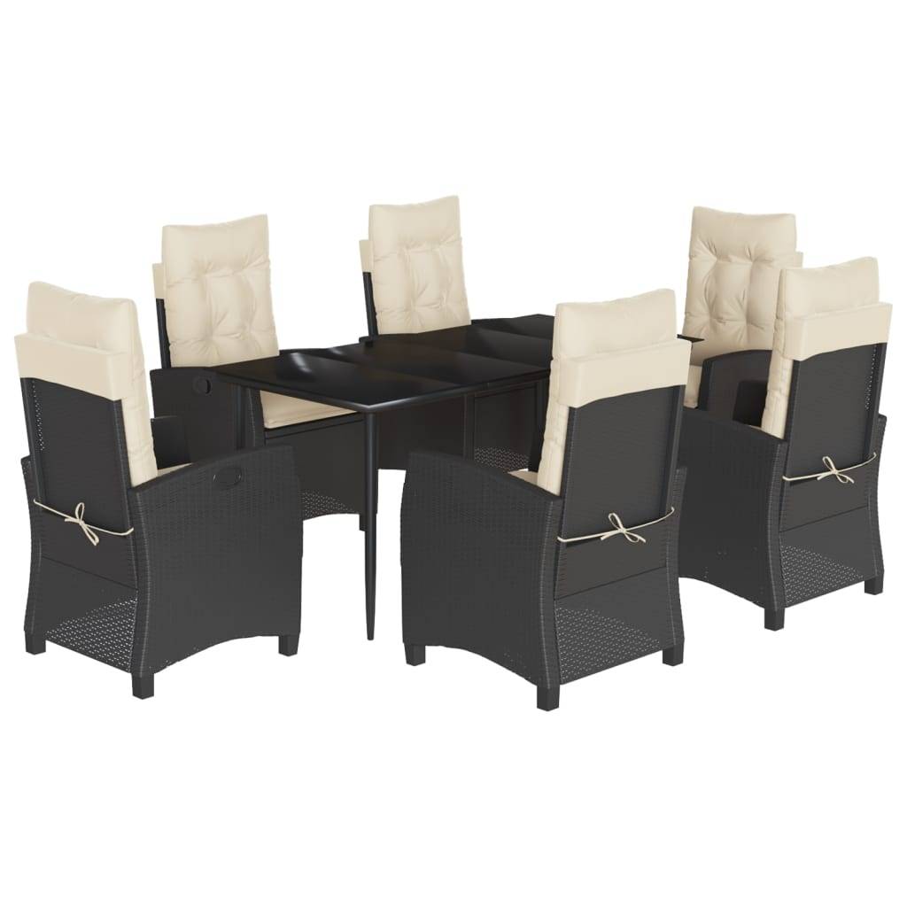 vidaXL 7-tlg. Garten-Essgruppe mit Kissen Schwarz Poly Rattan