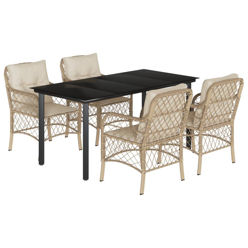 vidaXL 5-tlg. Garten-Essgruppe mit Kissen Beige Poly Rattan