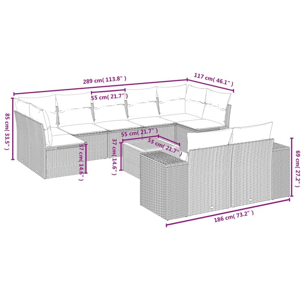 vidaXL 10-tlg. Garten-Sofagarnitur mit Kissen Grau Poly Rattan