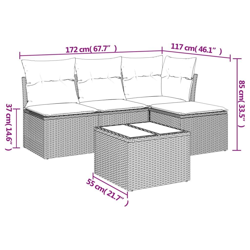 vidaXL 5-tlg. Garten-Sofagarnitur mit Kissen Braun Poly Rattan