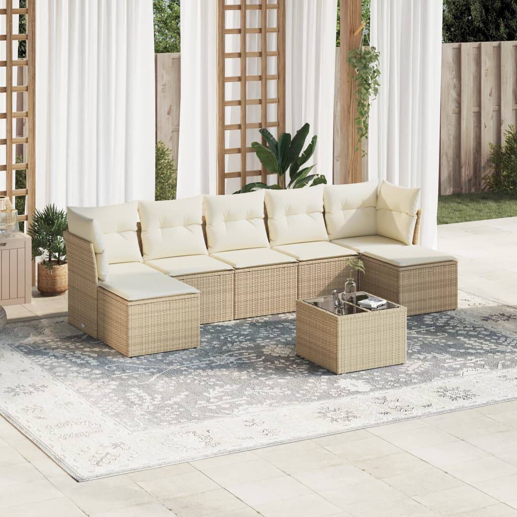 vidaXL 8-tlg. Garten-Sofagarnitur mit Kissen Beige Poly Rattan