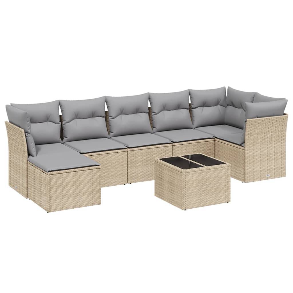 vidaXL 8-tlg. Garten-Sofagarnitur mit Kissen Beige Poly Rattan