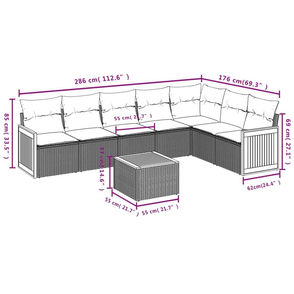 vidaXL 8-tlg. Garten-Sofagarnitur mit Kissen Beige Poly Rattan