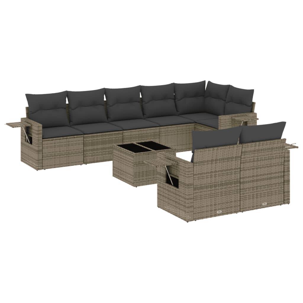 vidaXL 9-tlg. Garten-Sofagarnitur mit Kissen Grau Poly Rattan