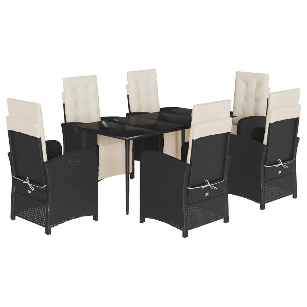 vidaXL 7-tlg. Garten-Essgruppe mit Kissen Schwarz Poly Rattan