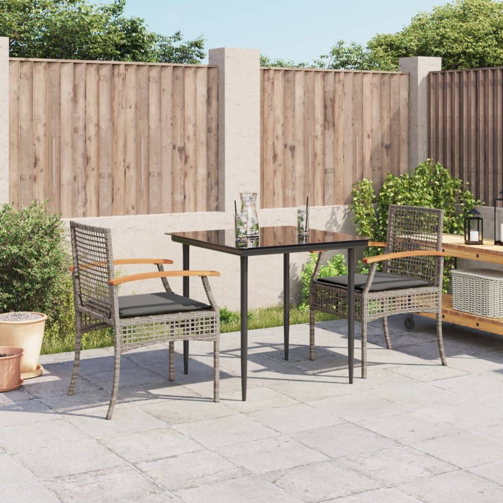 vidaXL 3-tlg. Garten-Essgruppe mit Kissen Grau Poly Rattan