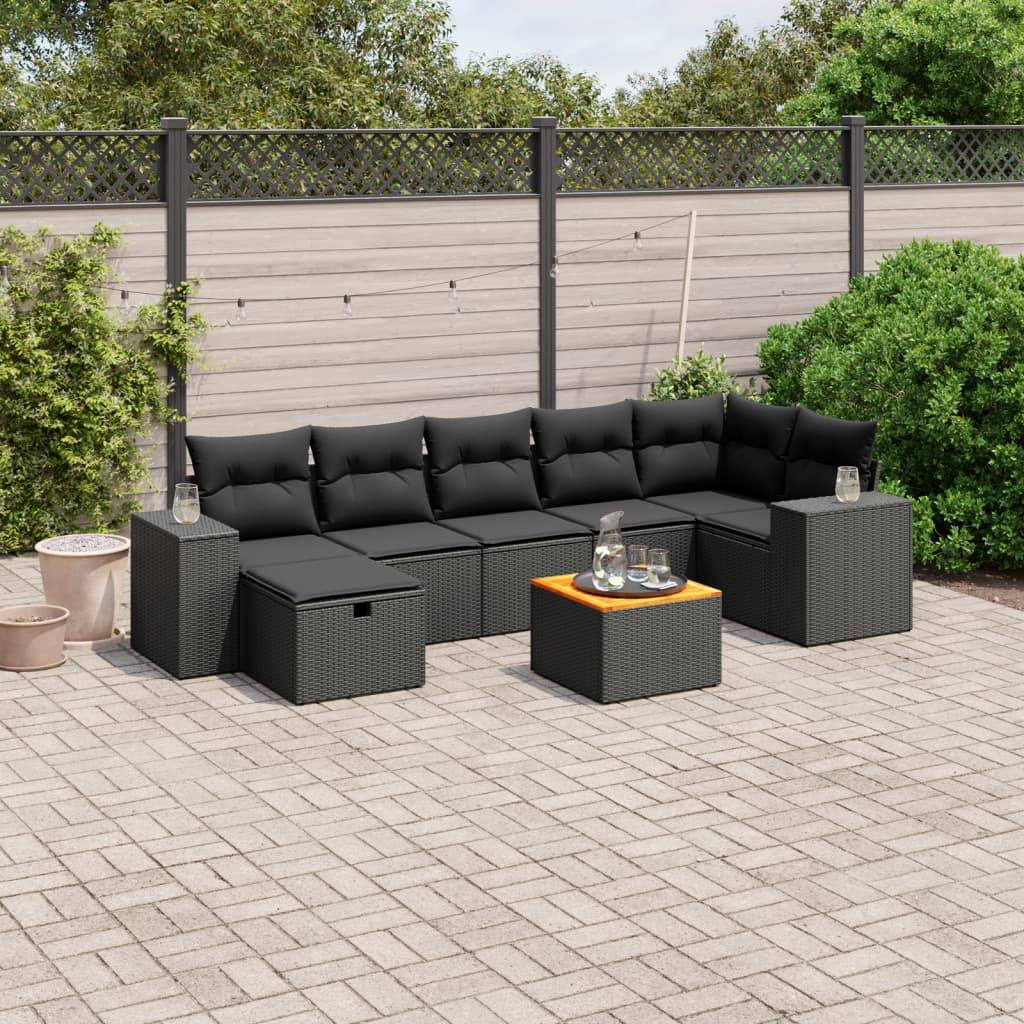 vidaXL 8-tlg. Garten-Sofagarnitur mit Kissen Schwarz Poly Rattan