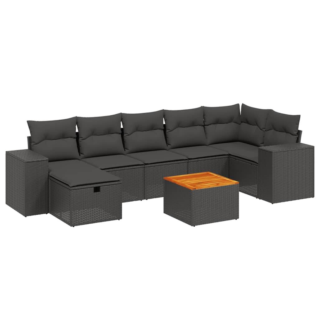 vidaXL 8-tlg. Garten-Sofagarnitur mit Kissen Schwarz Poly Rattan