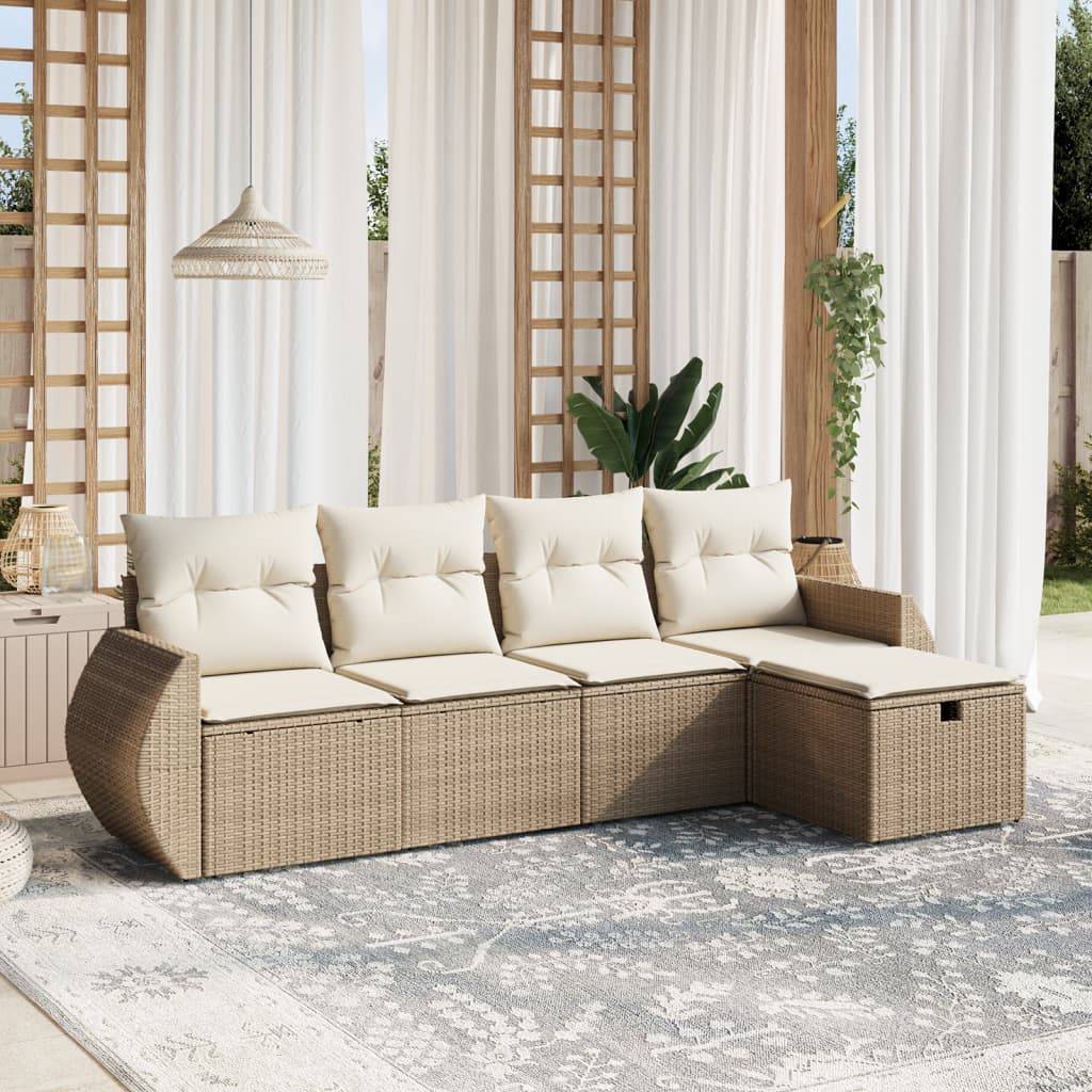 vidaXL 5-tlg. Garten-Sofagarnitur mit Kissen Beige Poly Rattan