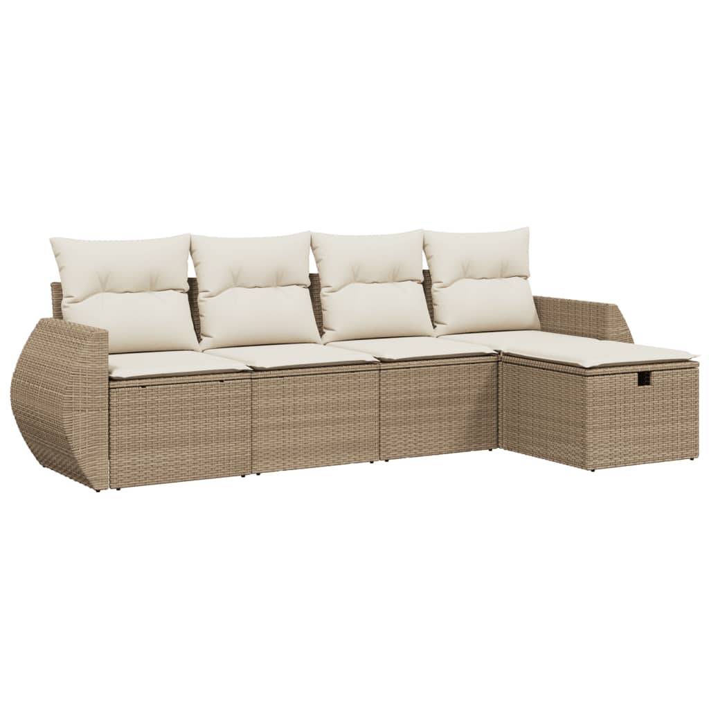 vidaXL 5-tlg. Garten-Sofagarnitur mit Kissen Beige Poly Rattan