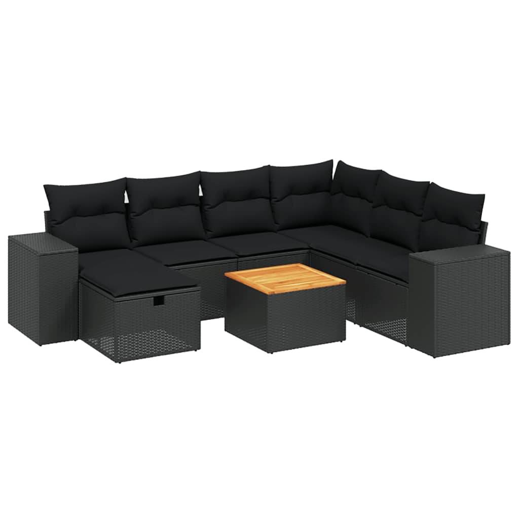 vidaXL 8-tlg. Garten-Sofagarnitur mit Kissen Schwarz Poly Rattan
