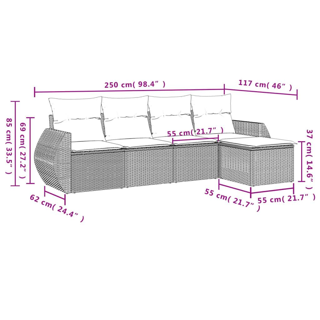vidaXL 5-tlg. Garten-Sofagarnitur mit Kissen Grau Poly Rattan