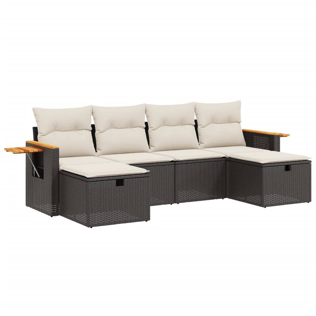 vidaXL 6-tlg. Garten-Sofagarnitur mit Kissen Schwarz Poly Rattan