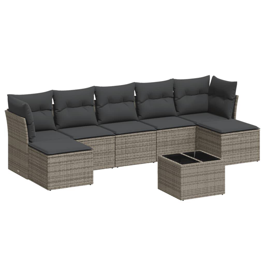 vidaXL 8-tlg. Garten-Sofagarnitur mit Kissen Grau Poly Rattan