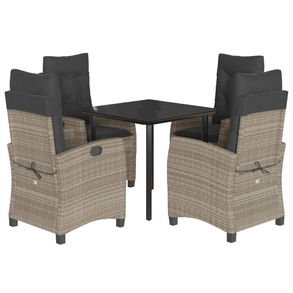 vidaXL 5-tlg. Garten-Essgruppe mit Kissen Hellgrau Poly Rattan