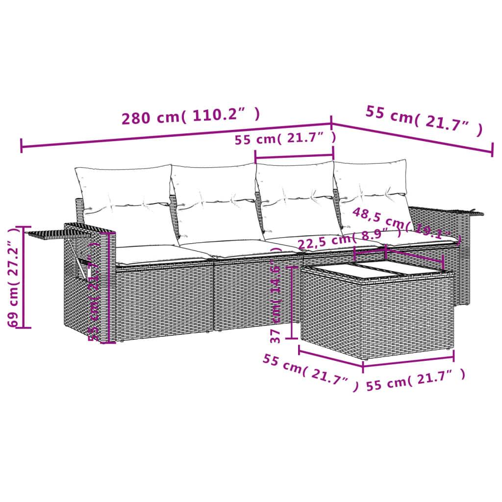 vidaXL 5-tlg. Garten-Sofagarnitur mit Kissen Grau Poly Rattan