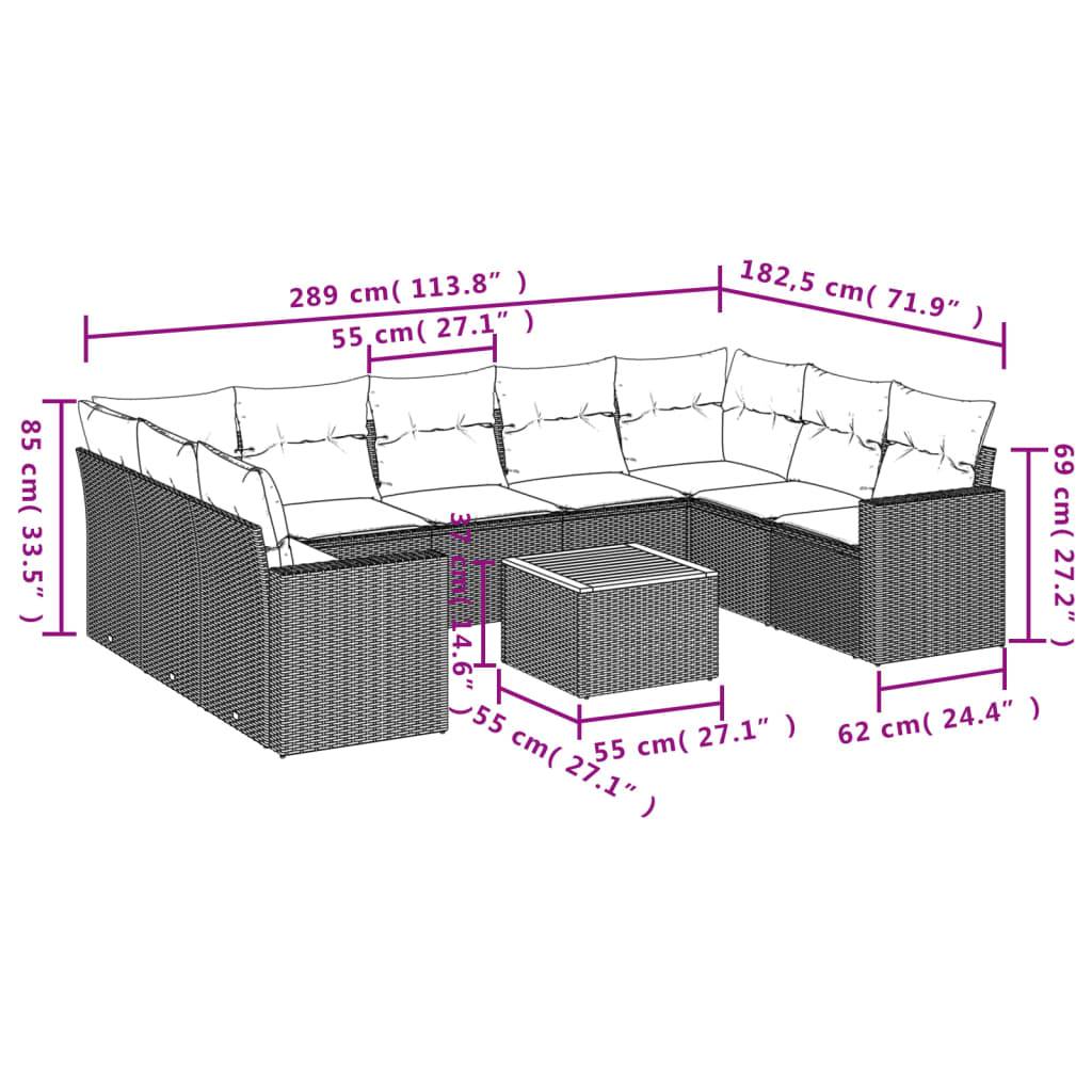 vidaXL 10-tlg. Garten-Sofagarnitur mit Kissen Grau Poly Rattan