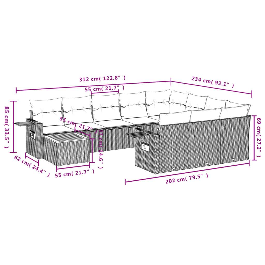 vidaXL 11-teiliges Gartensofa-Set mit Kissen, grau, Polyrattan