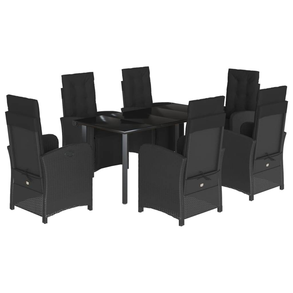 vidaXL 7-tlg. Garten-Essgruppe mit Kissen Schwarz Poly Rattan