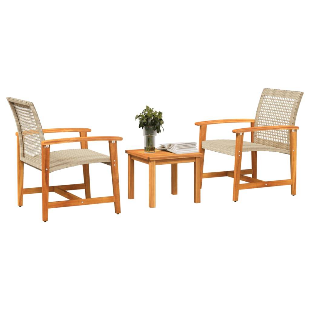vidaXL 3-tlg. Bistro-Set Beige Poly Rattan und Akazienholz