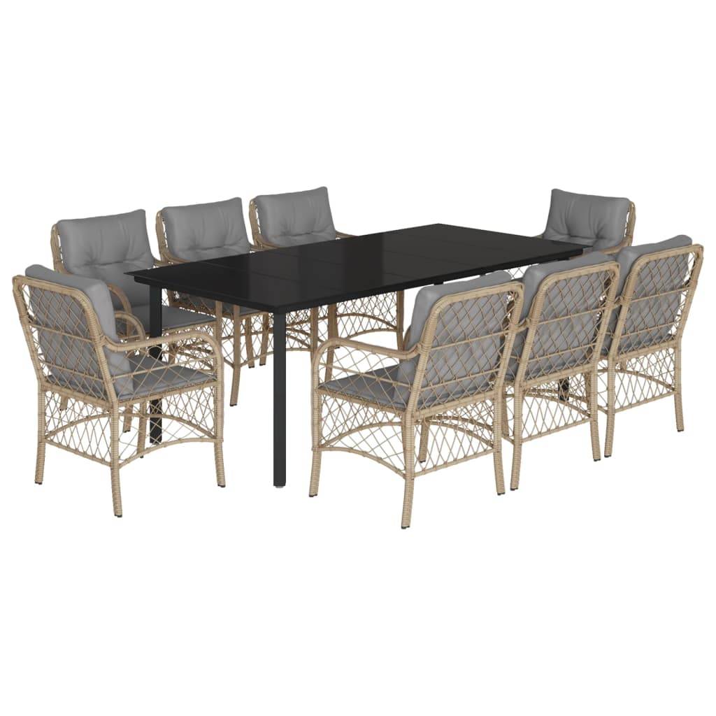 vidaXL 9-tlg. Garten-Essgruppe mit Kissen Beigemischung Poly Rattan