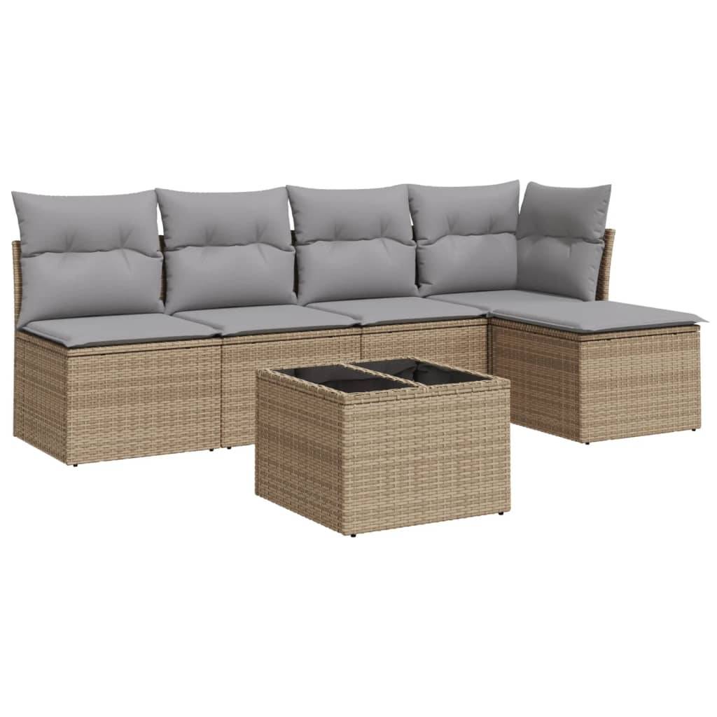 vidaXL 6-tlg. Garten-Sofagarnitur mit Kissen Beige Poly Rattan