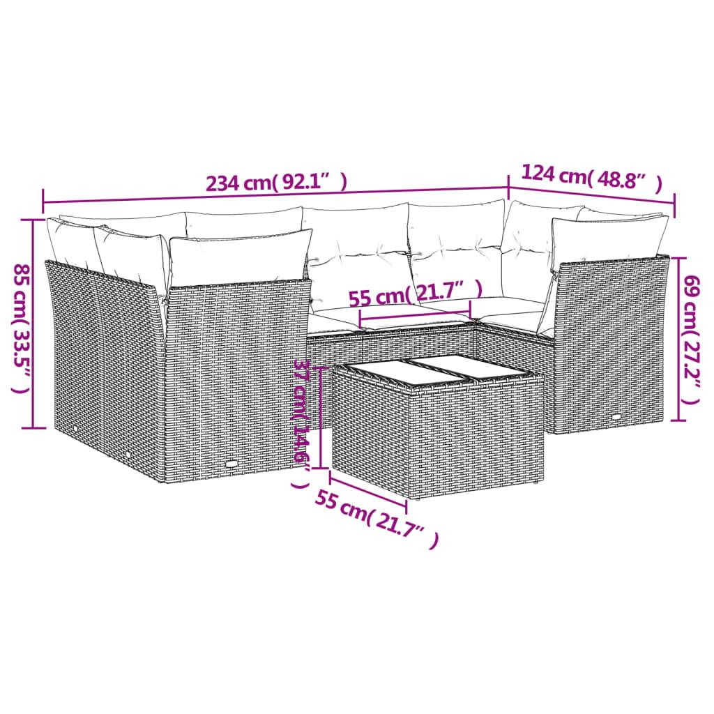 vidaXL 7-tlg. Garten-Sofagarnitur mit Kissen Hellgrau Poly Rattan