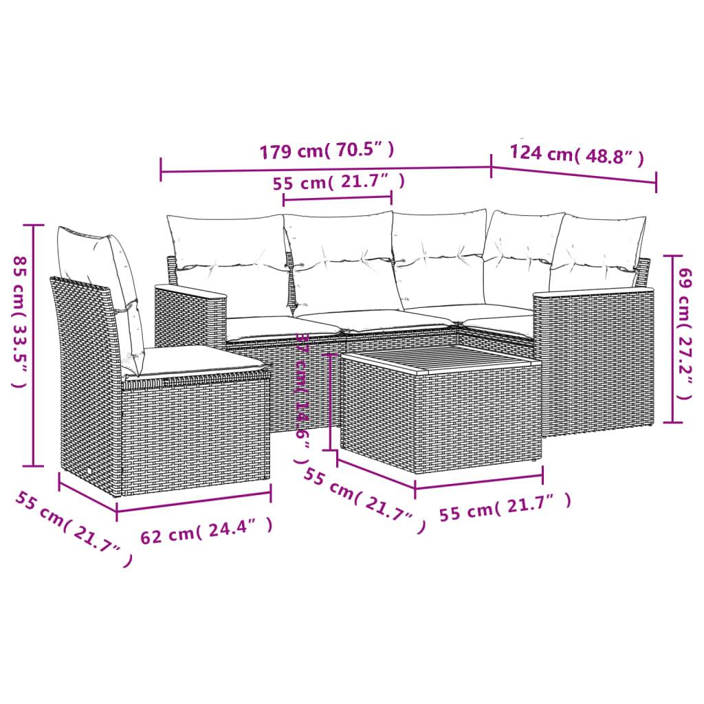 vidaXL 6-teiliges Gartensofa-Set mit Kissen, schwarzes Polyrattan