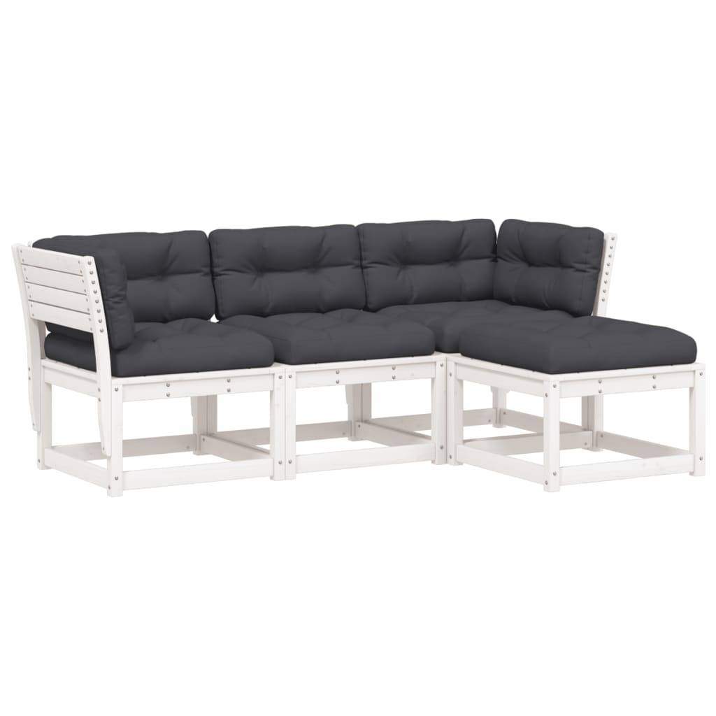 vidaXL 4-tlg. Garten-Lounge-Set mit Kissen Weiß Massivholz Kiefer