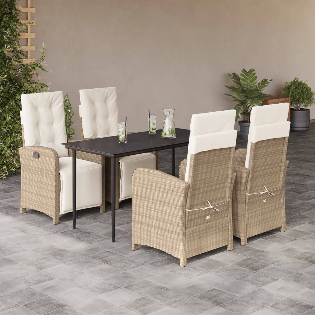 vidaXL 5-tlg. Garten-Essgruppe mit Kissen Beige Poly Rattan