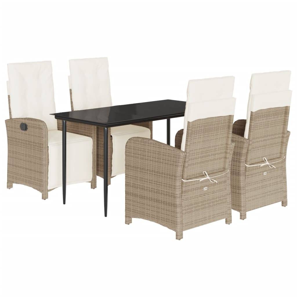 vidaXL 5-tlg. Garten-Essgruppe mit Kissen Beige Poly Rattan