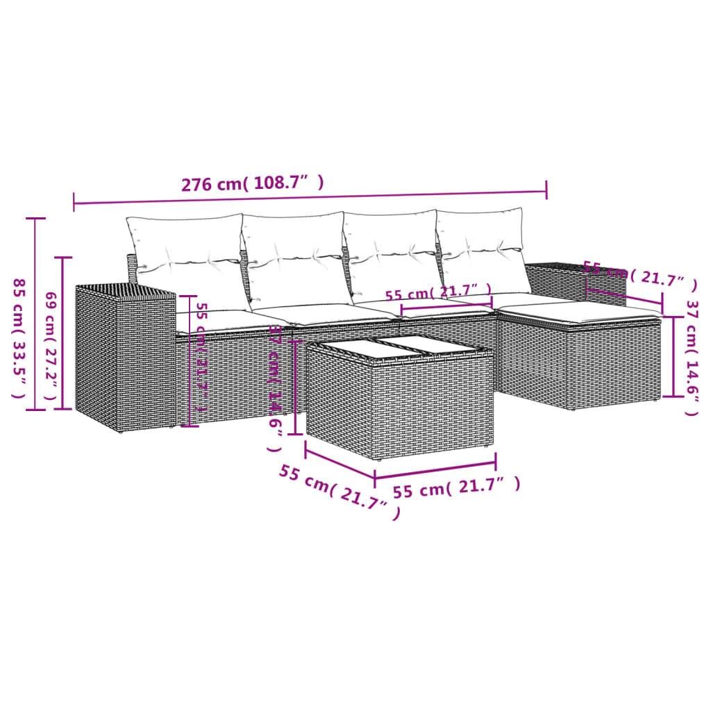 vidaXL 6-teiliges Gartensofa-Set mit Kissen, grau, Polyrattan