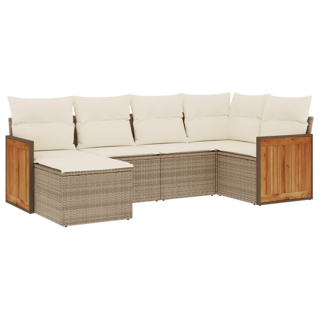 vidaXL 6-tlg. Garten-Sofagarnitur mit Kissen Beige Poly Rattan