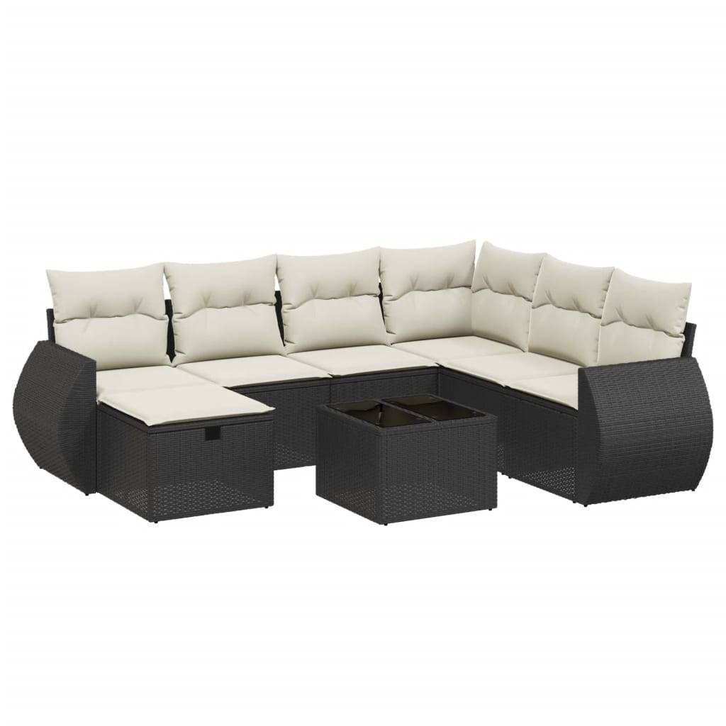 vidaXL 8-tlg. Garten-Sofagarnitur mit Kissen Schwarz Poly Rattan