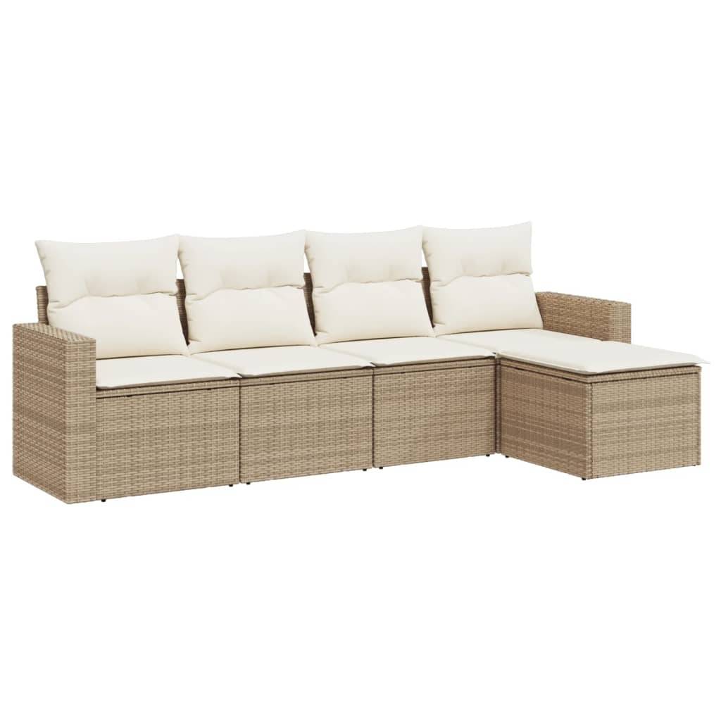 vidaXL 5-tlg. Garten-Sofagarnitur mit Kissen Beige Poly Rattan