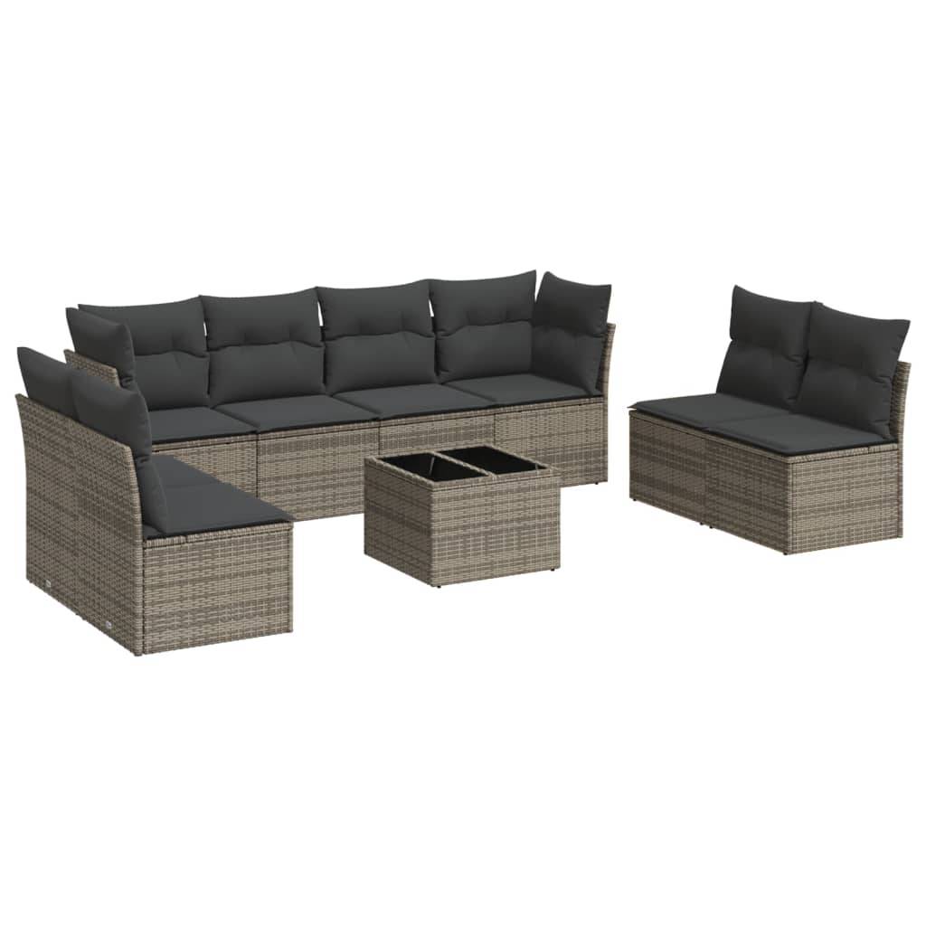 vidaXL 9-tlg. Garten-Sofagarnitur mit Kissen Grau Poly Rattan