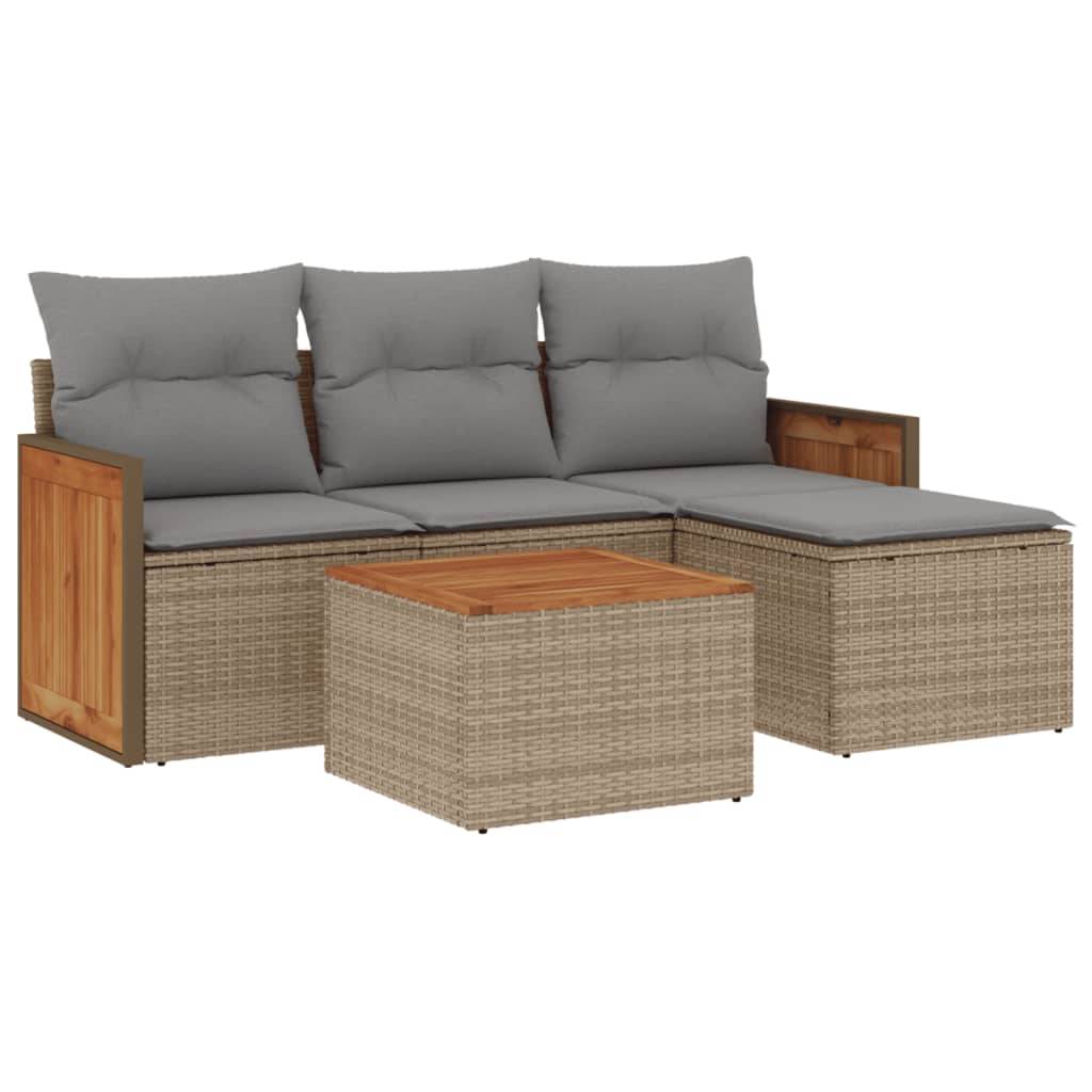 vidaXL 5-tlg. Garten-Sofagarnitur mit Kissen Beige Poly Rattan