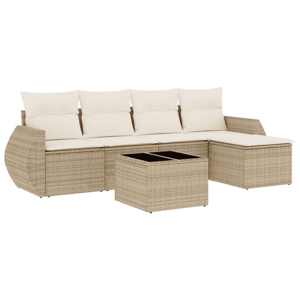 vidaXL 6-tlg. Garten-Sofagarnitur mit Kissen Beige Poly Rattan
