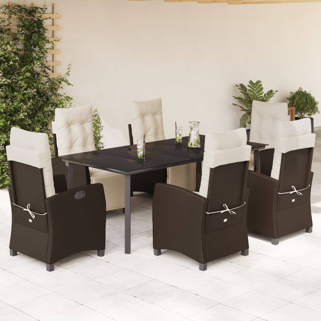 vidaXL 7-tlg. Garten-Essgruppe mit Kissen Braun Poly Rattan